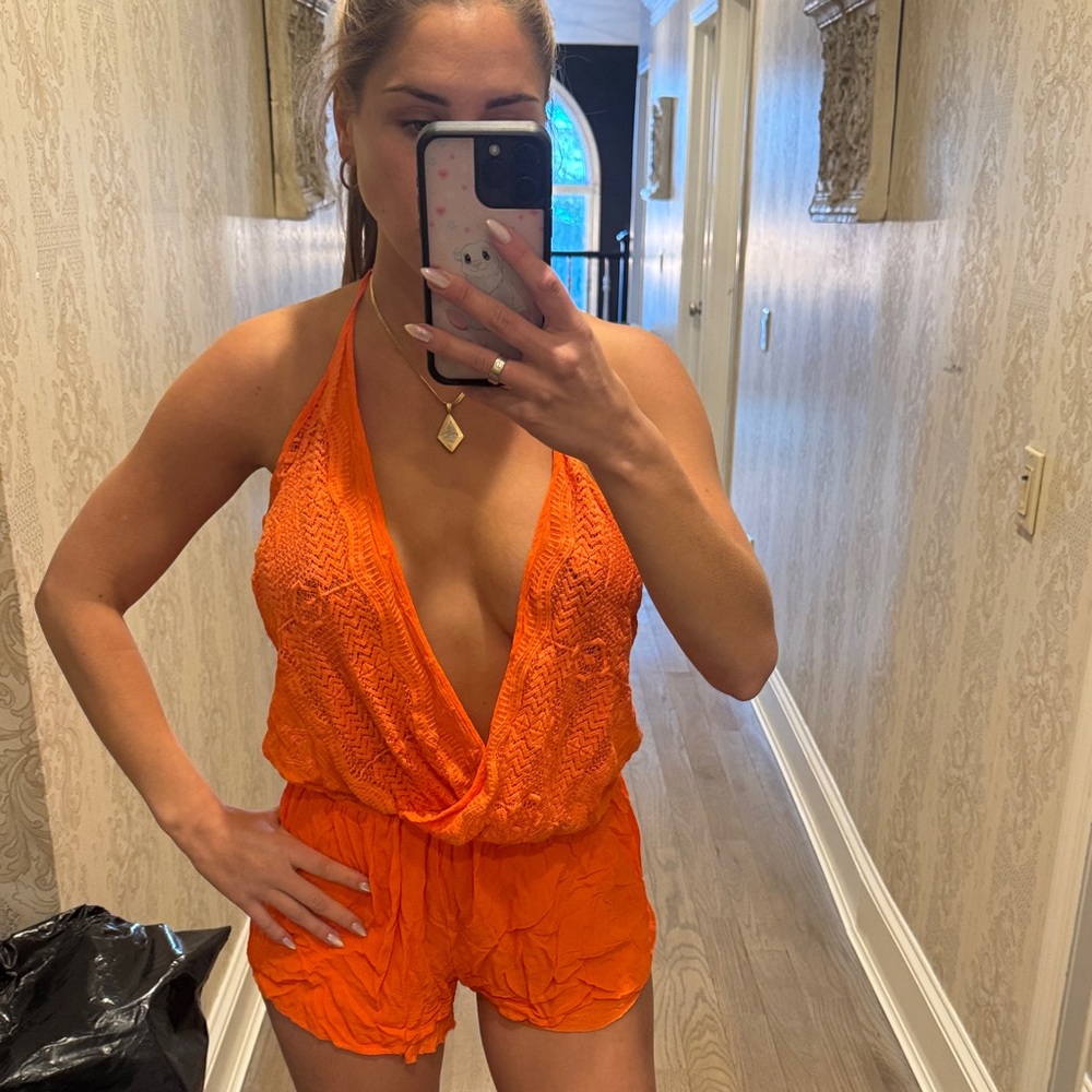 Bright Orange Halter Romper